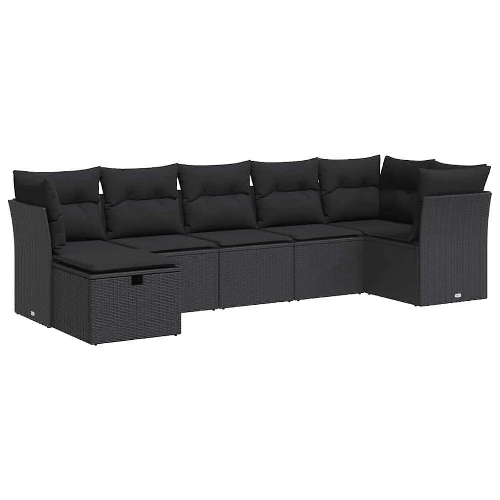 7 részes fekete polyrattan kerti ülőgarnitúra párnával