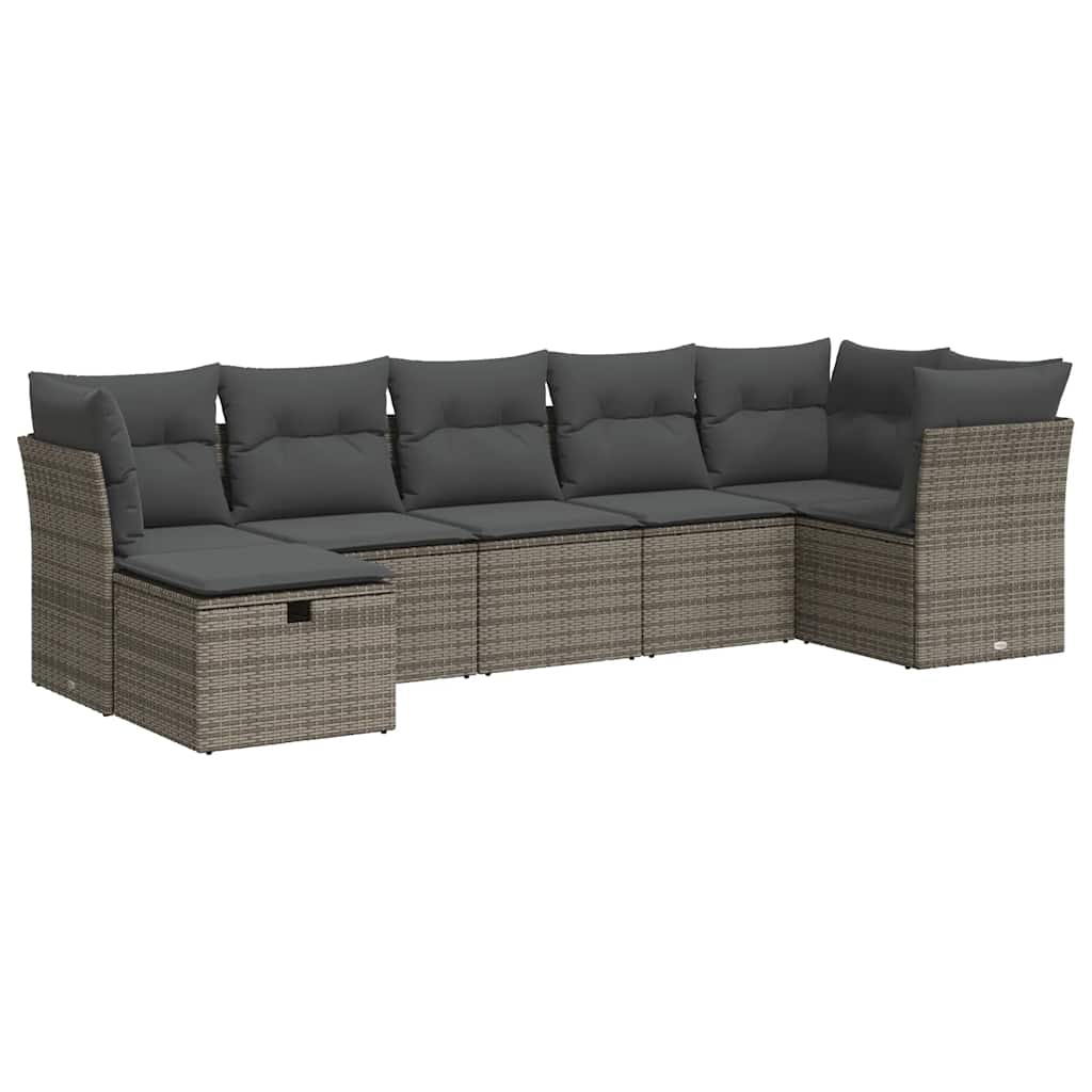 7 részes szürke polyrattan kerti ülőgarnitúra párnákkal