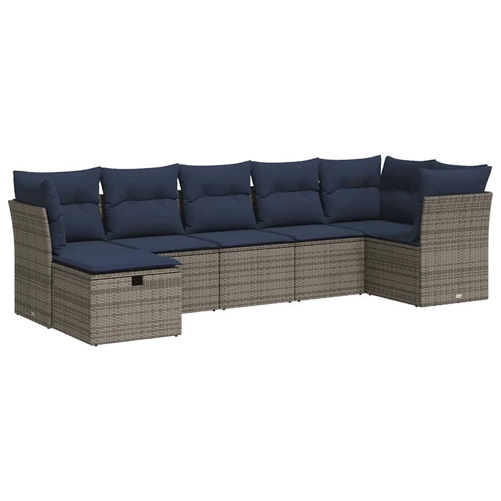 7 részes szürke polyrattan kerti ülőgarnitúra párnákkal