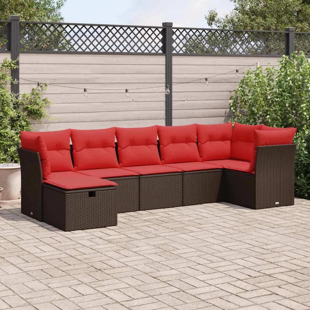 7 részes barna polyrattan kerti ülőgarnitúra párnákkal