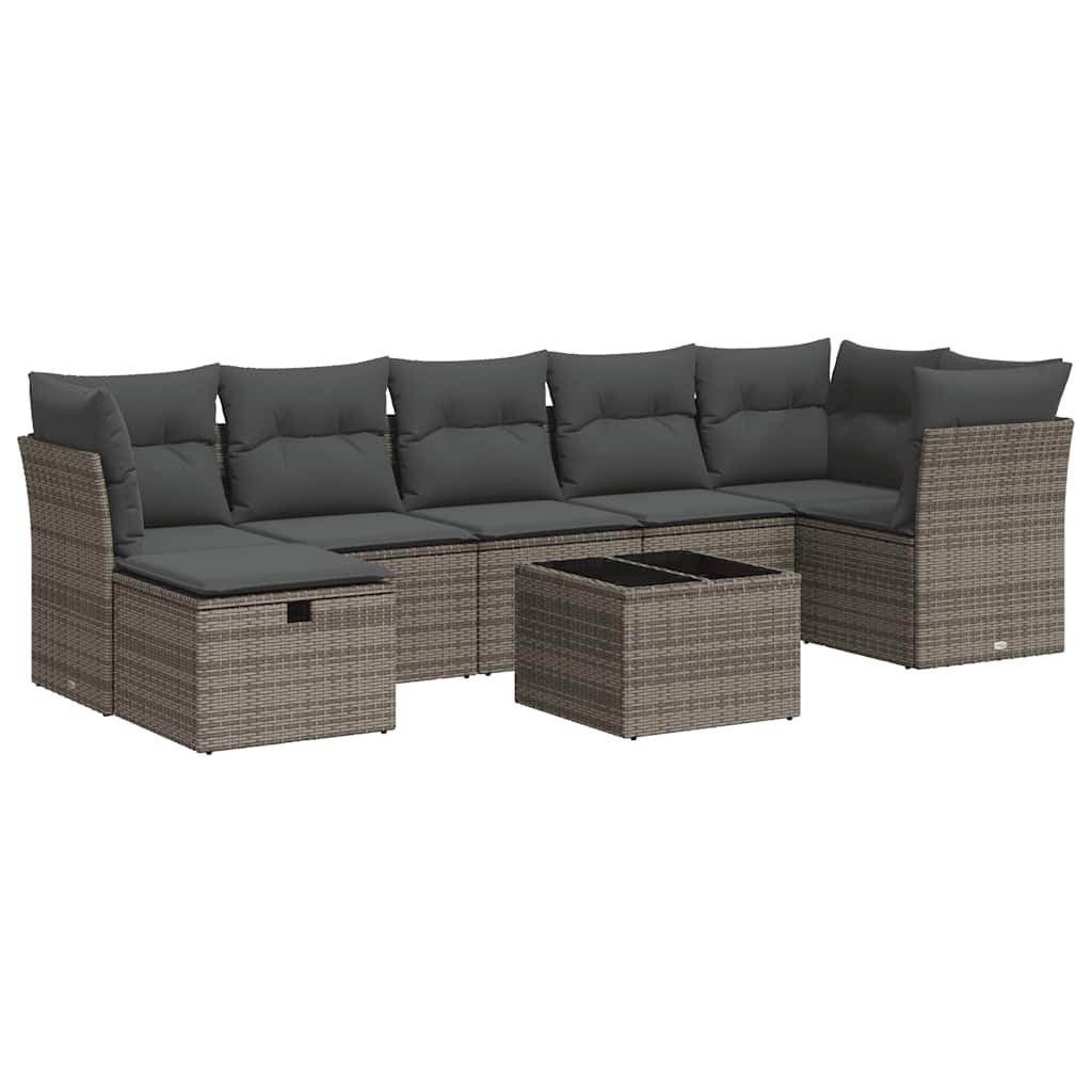 8 részes szürke polyrattan kerti ülőgarnitúra párnákkal