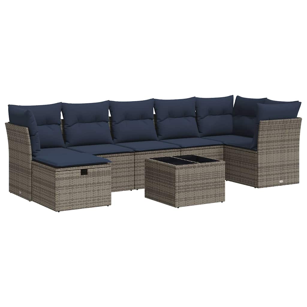 8 részes szürke polyrattan kerti ülőgarnitúra párnákkal