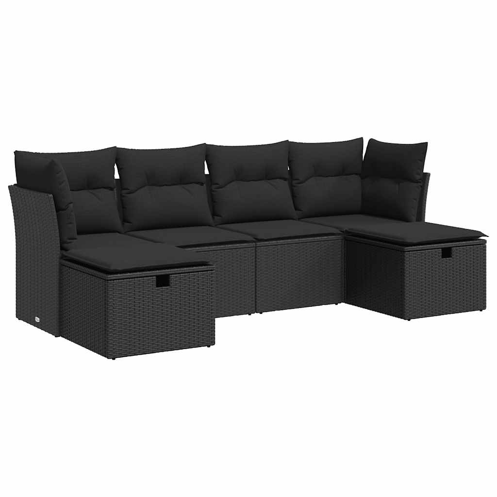 6 részes fekete polyrattan kerti ülőgarnitúra párnákkal