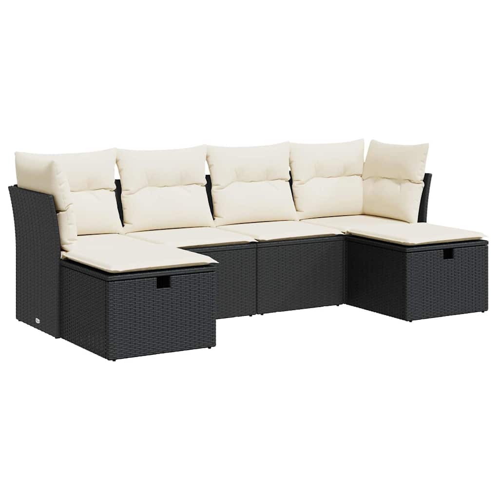 6 részes fekete polyrattan kerti ülőgarnitúra párnákkal