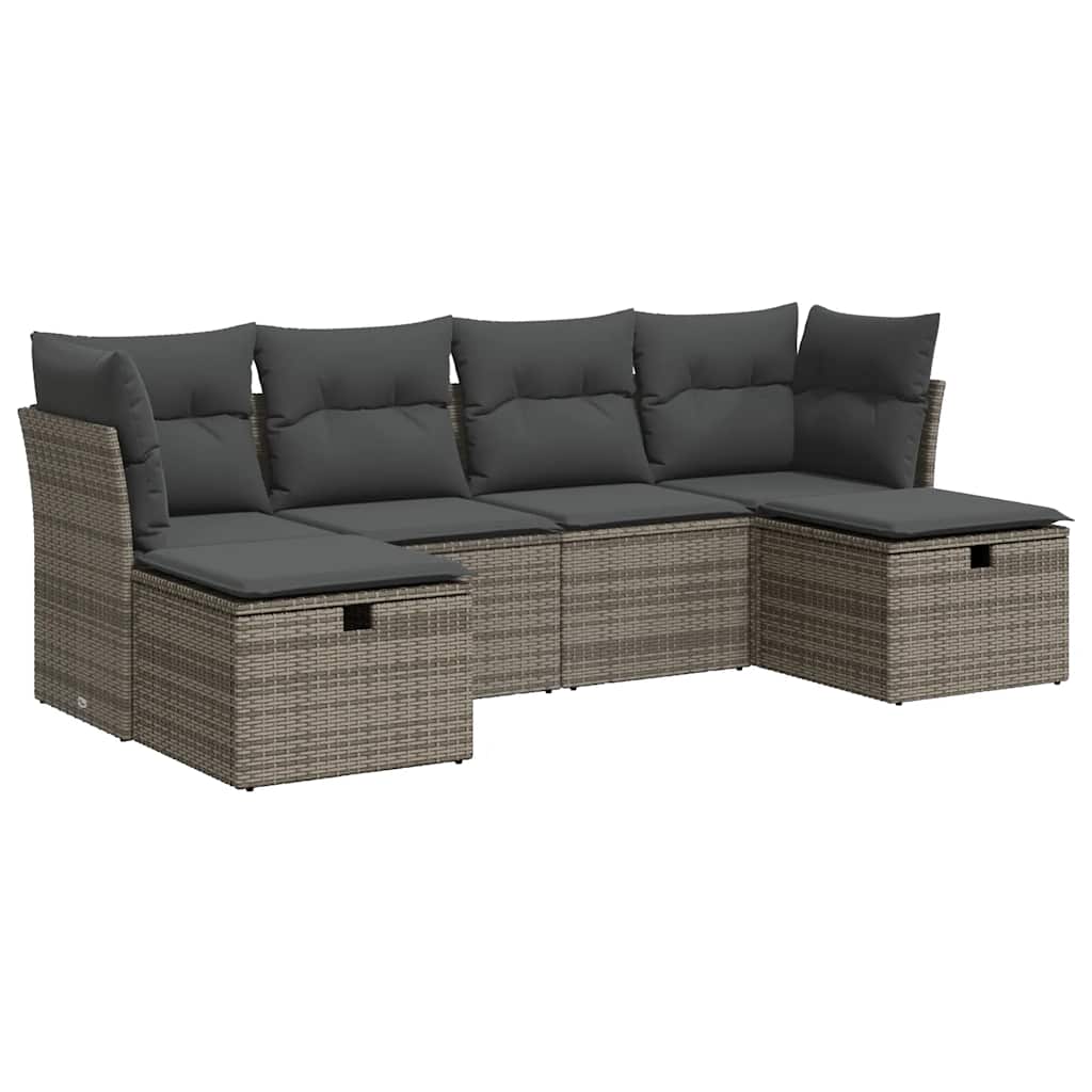 6 részes szürke polyrattan kerti ülőgarnitúra párnákkal