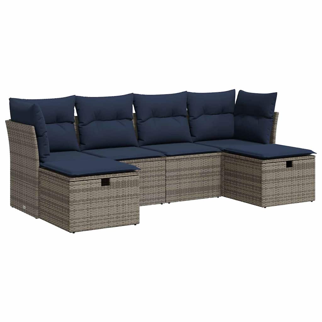 6 részes szürke polyrattan kerti ülőgarnitúra párnákkal