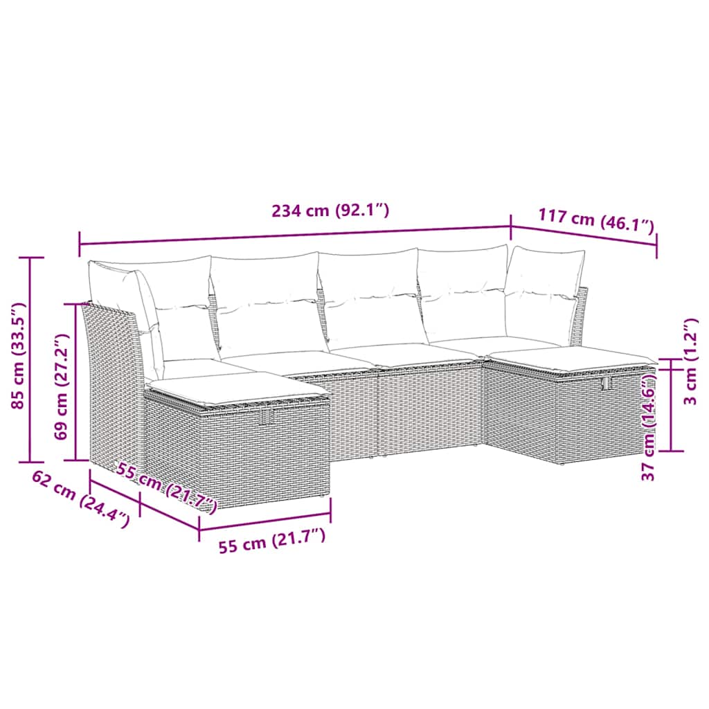 6 részes barna polyrattan kerti ülőgarnitúra párnával