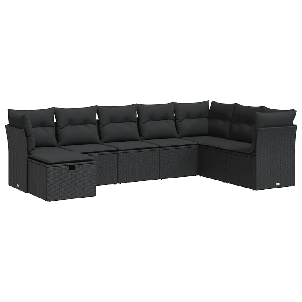 8 részes fekete polyrattan kerti ülőgarnitúra párnákkal