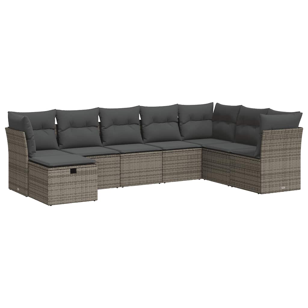 8 részes szürke polyrattan kerti ülőgarnitúra párnákkal