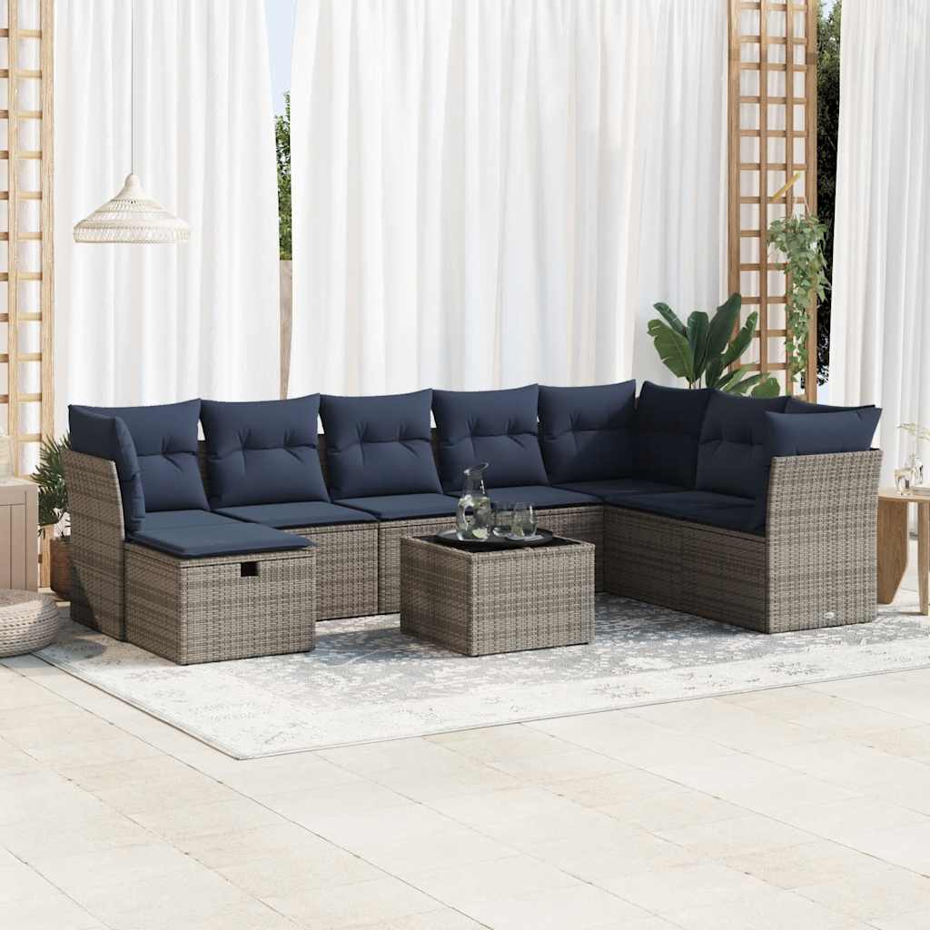 9 részes szürke polyrattan kerti ülőgarnitúra párnákkal