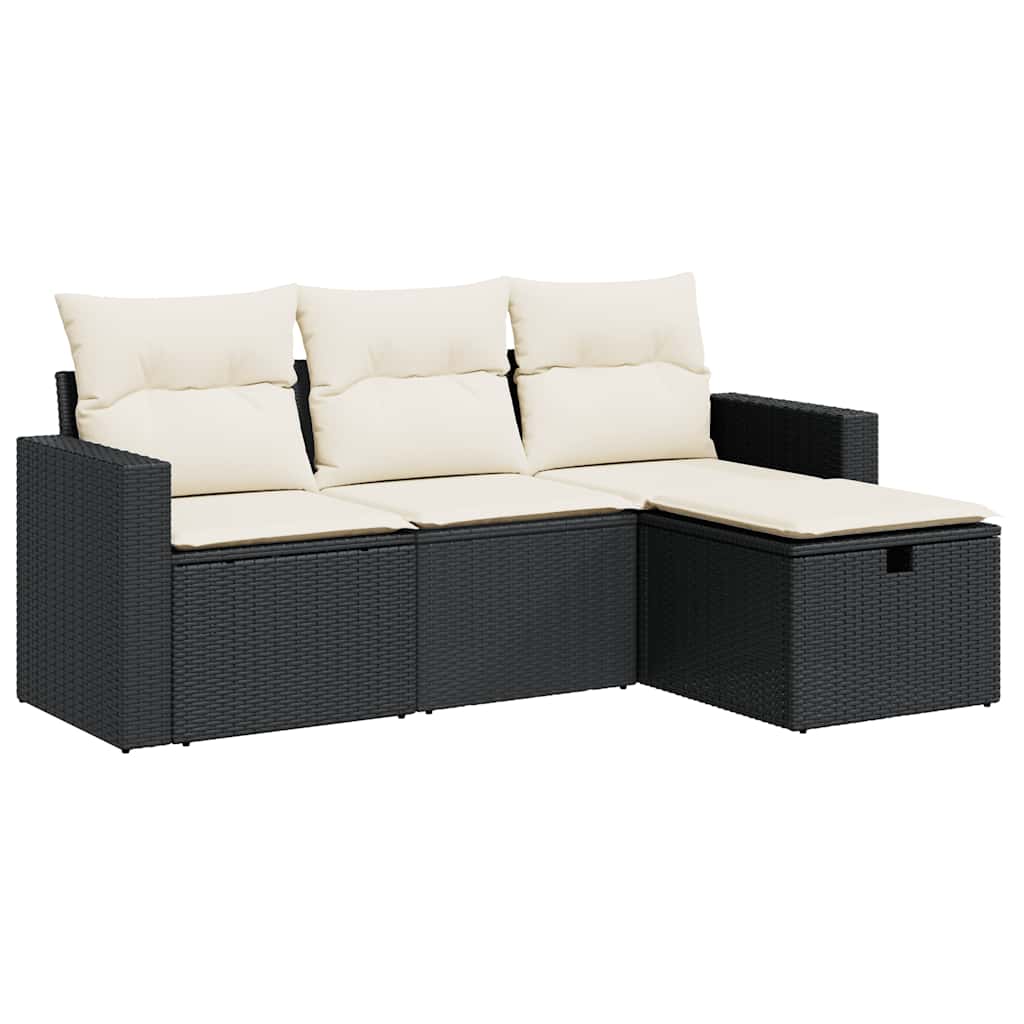 4 részes fekete polyrattan kerti ülőgarnitúra párnákkal