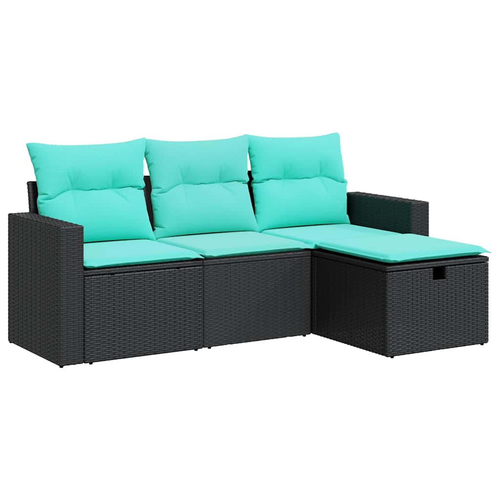 4 részes fekete polyrattan kerti ülőgarnitúra párnákkal