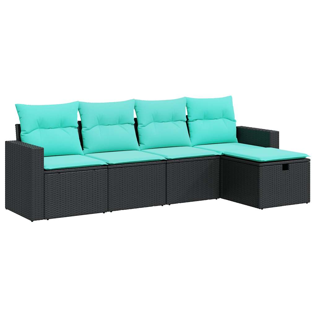 5 részes fekete polyrattan kerti kanapészett párnákkal