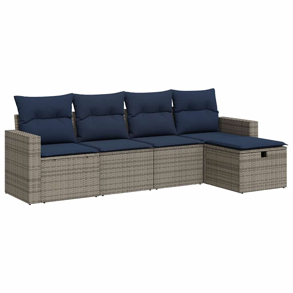 5 részes szürke polyrattan kerti ülőgarnitúra párnákkal