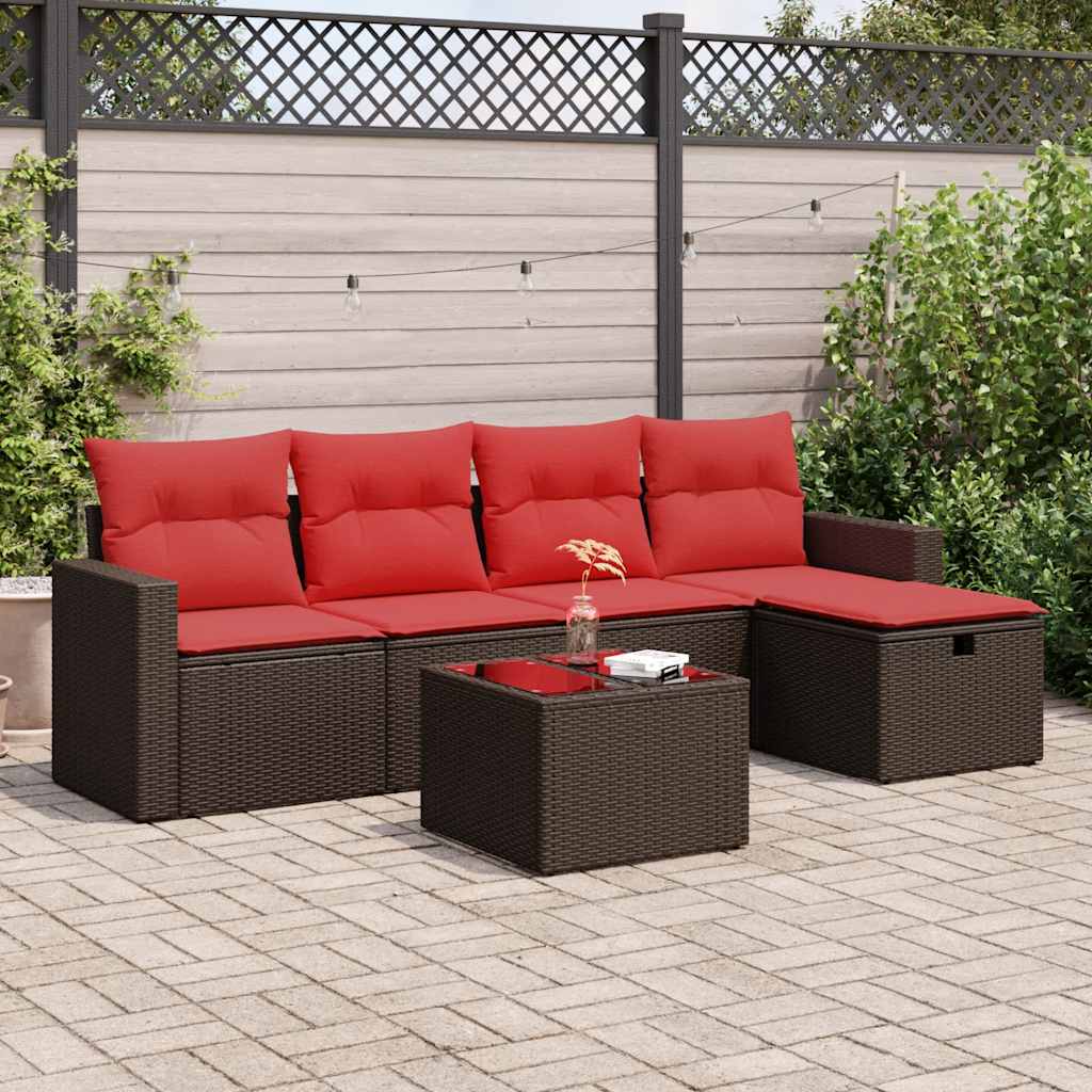 6 részes barna polyrattan kerti ülőgarnitúra párnával