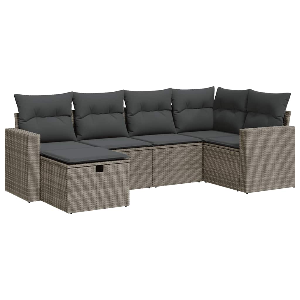 6 részes szürke polyrattan kerti ülőgarnitúra párnákkal