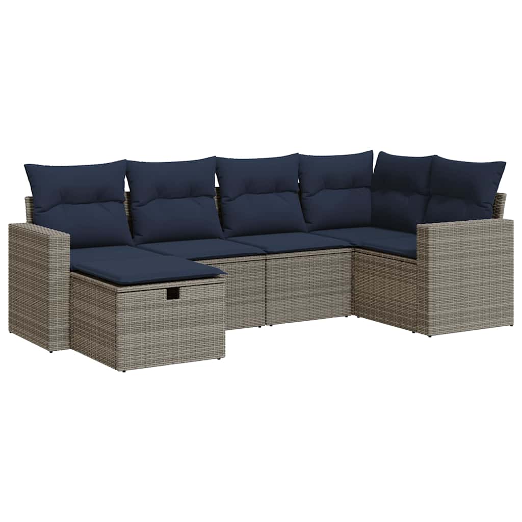 6 részes szürke polyrattan kerti ülőgarnitúra párnákkal