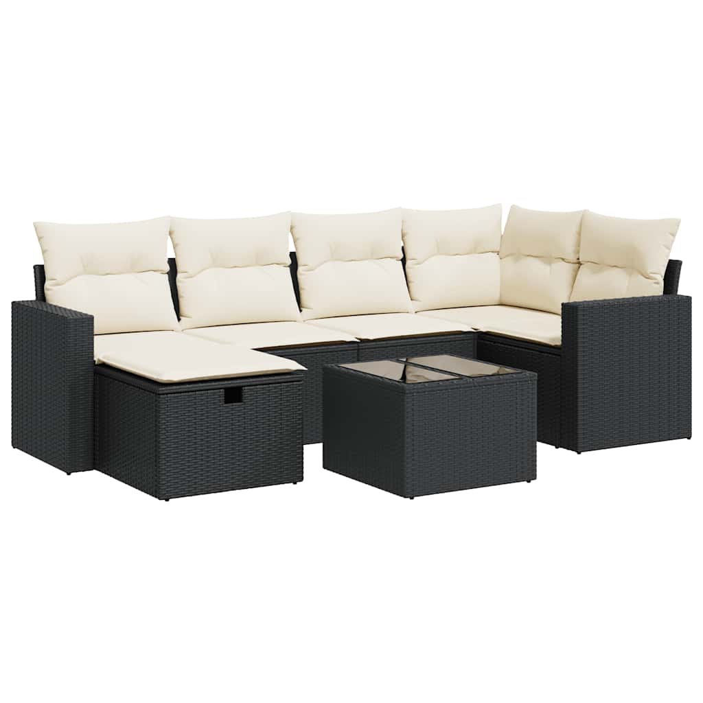 7 részes fekete polyrattan kerti ülőgarnitúra párnával