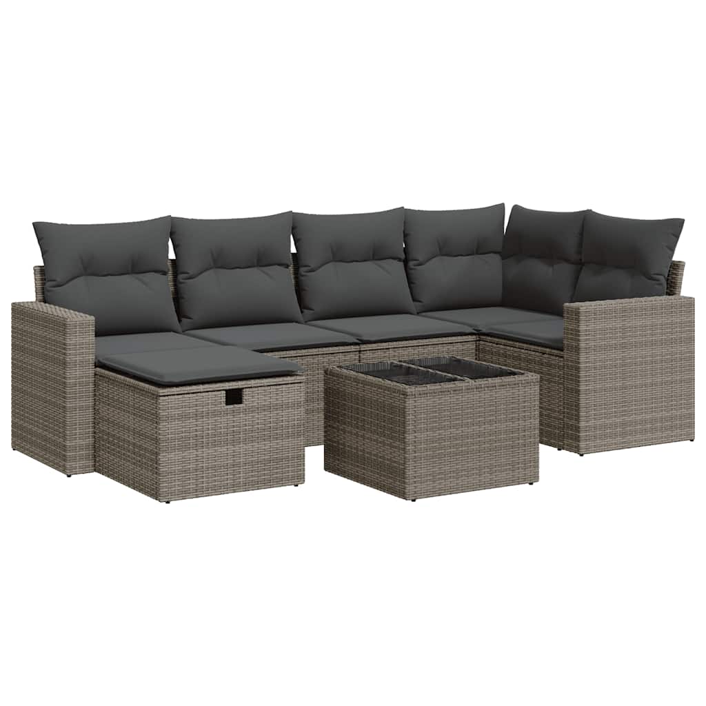 7 részes szürke polyrattan kerti ülőgarnitúra párnákkal