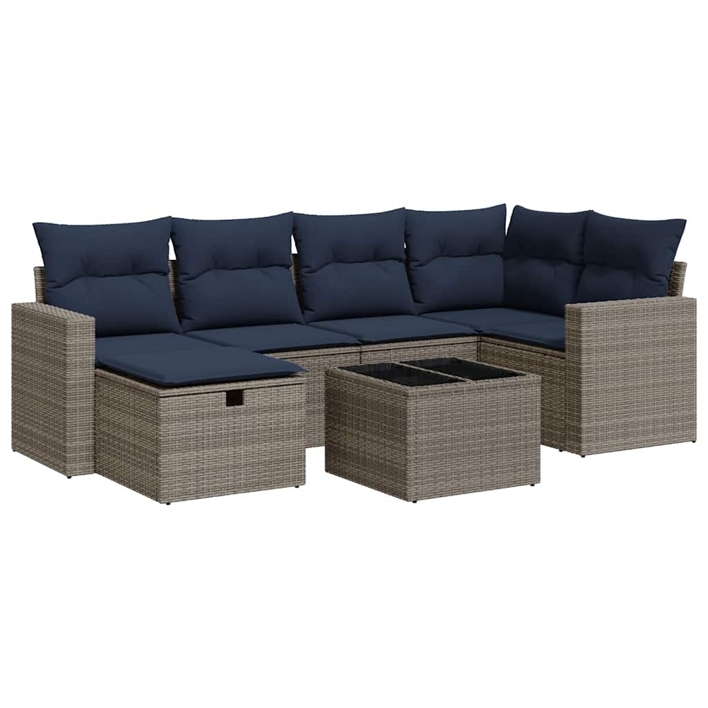 7 részes szürke polyrattan kerti ülőgarnitúra párnákkal