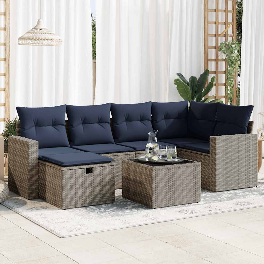 7 részes szürke polyrattan kerti ülőgarnitúra párnákkal