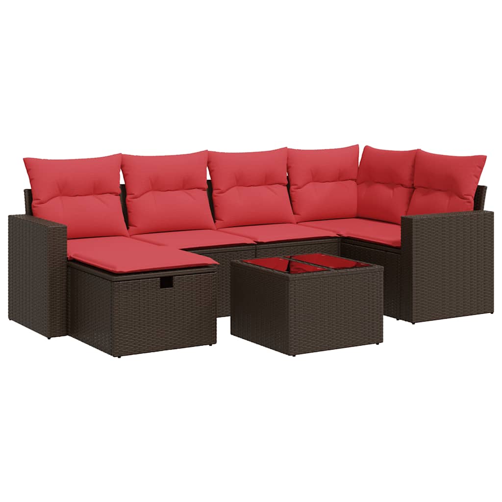 7 részes barna polyrattan kerti ülőgarnitúra párnákkal
