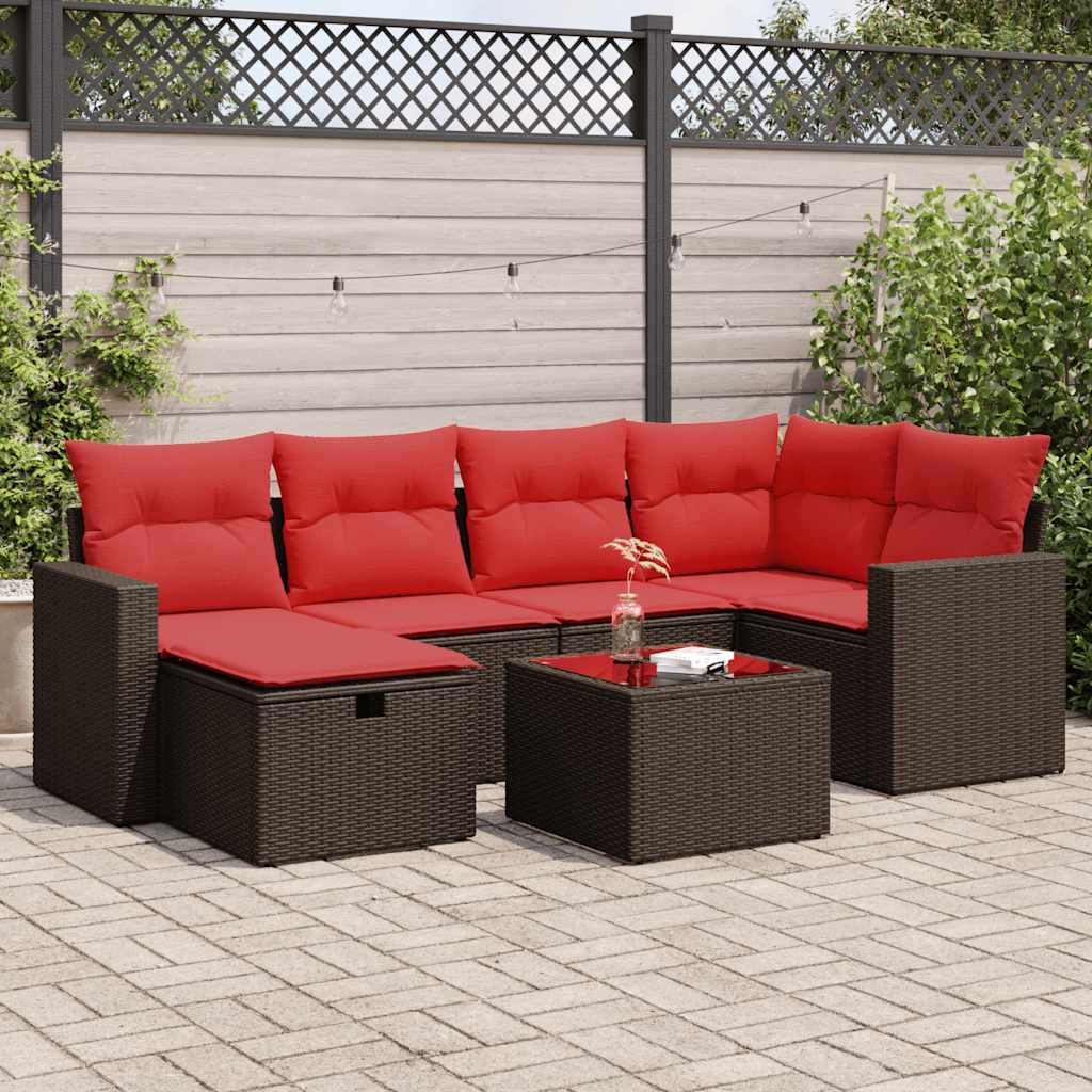 7 részes barna polyrattan kerti ülőgarnitúra párnákkal