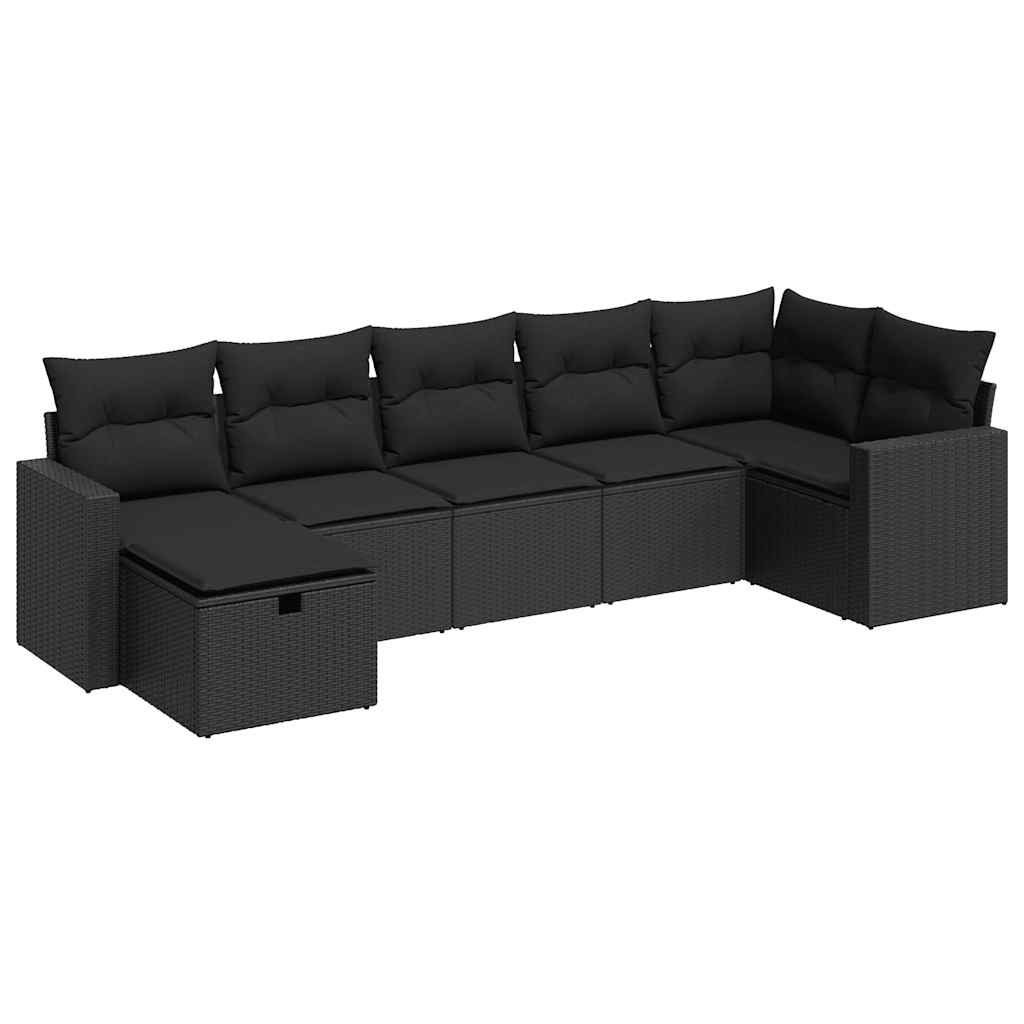 7 részes fekete polyrattan kerti ülőgarnitúra párnával