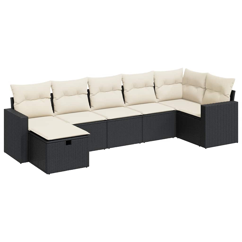 7 részes fekete polyrattan kerti ülőgarnitúra párnával