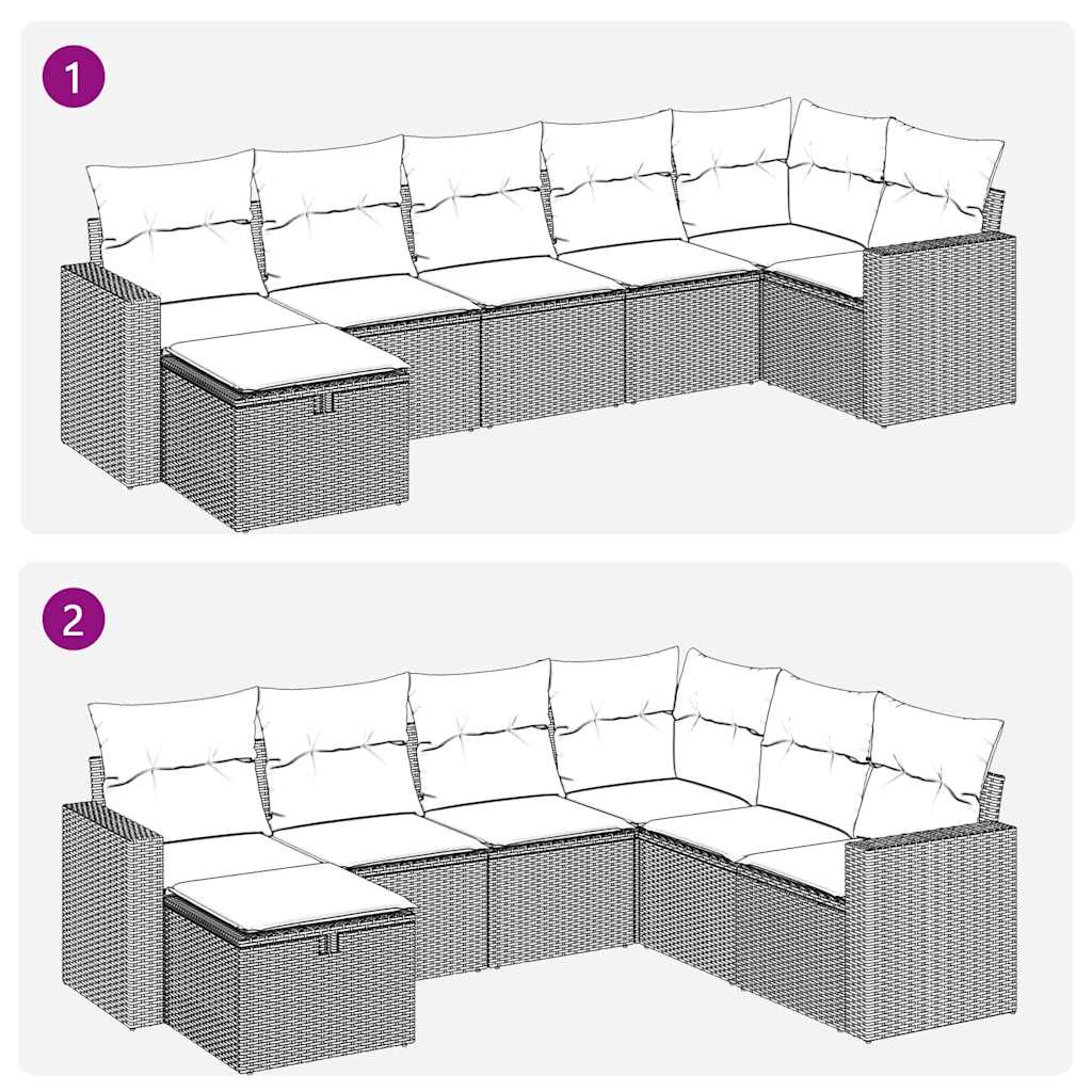 7 részes bézs polyrattan kerti ülőgarnitúra párnákkal