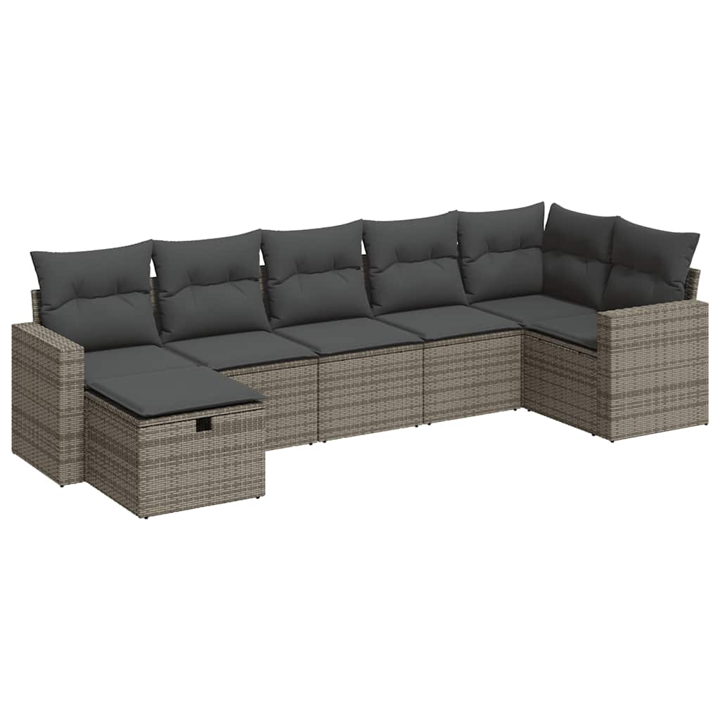 7 részes szürke polyrattan kerti ülőgarnitúra párnákkal