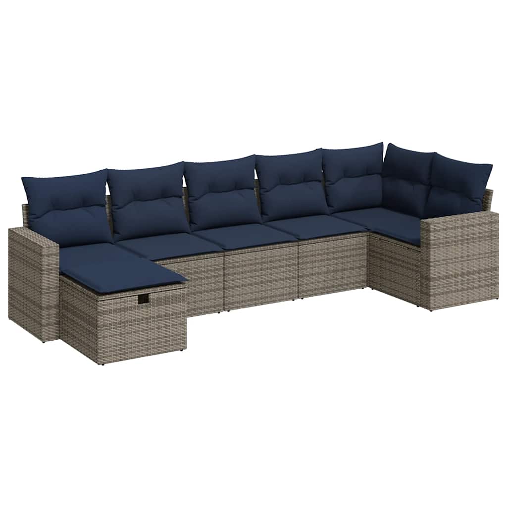 7 részes szürke polyrattan kerti ülőgarnitúra párnákkal