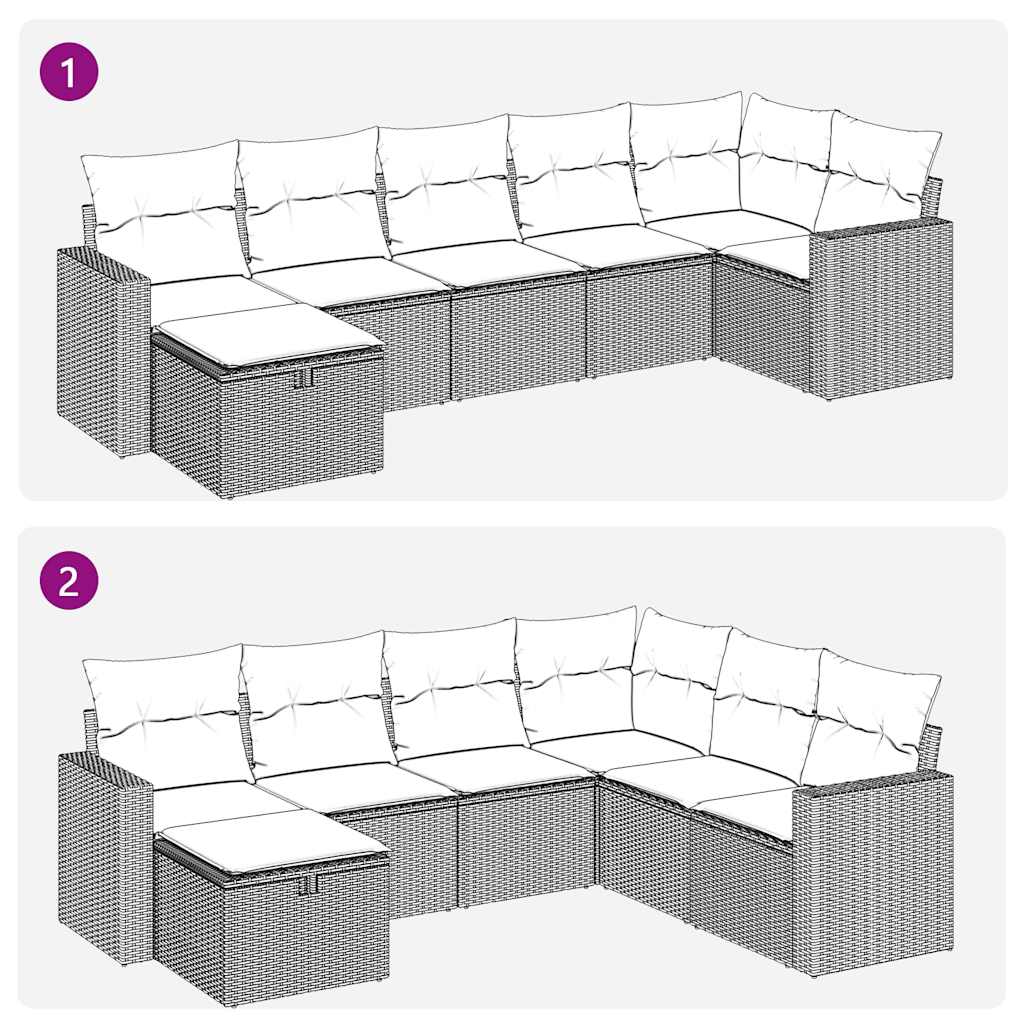 7 részes szürke polyrattan kerti ülőgarnitúra párnákkal