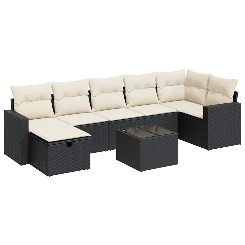 8 részes fekete polyrattan kerti ülőgarnitúra párnákkal