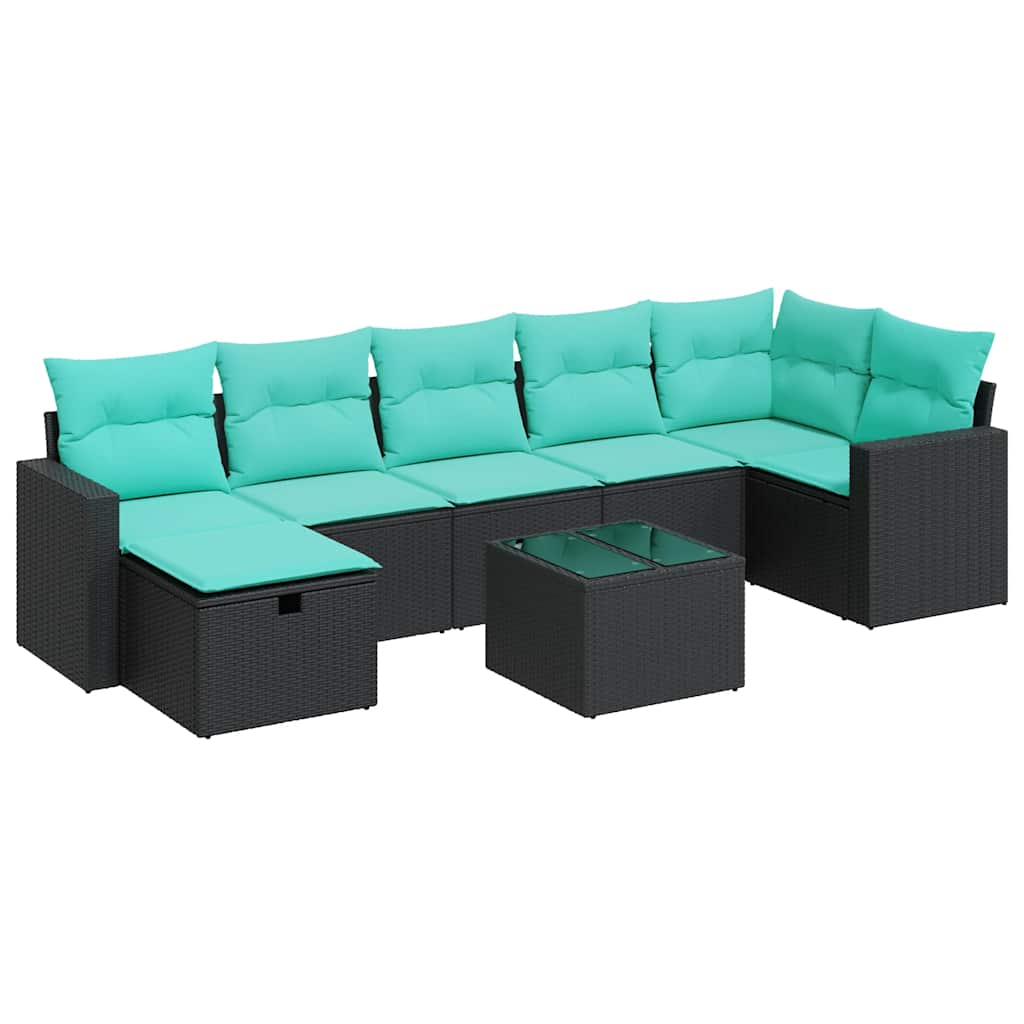8 részes fekete polyrattan kerti ülőgarnitúra párnákkal