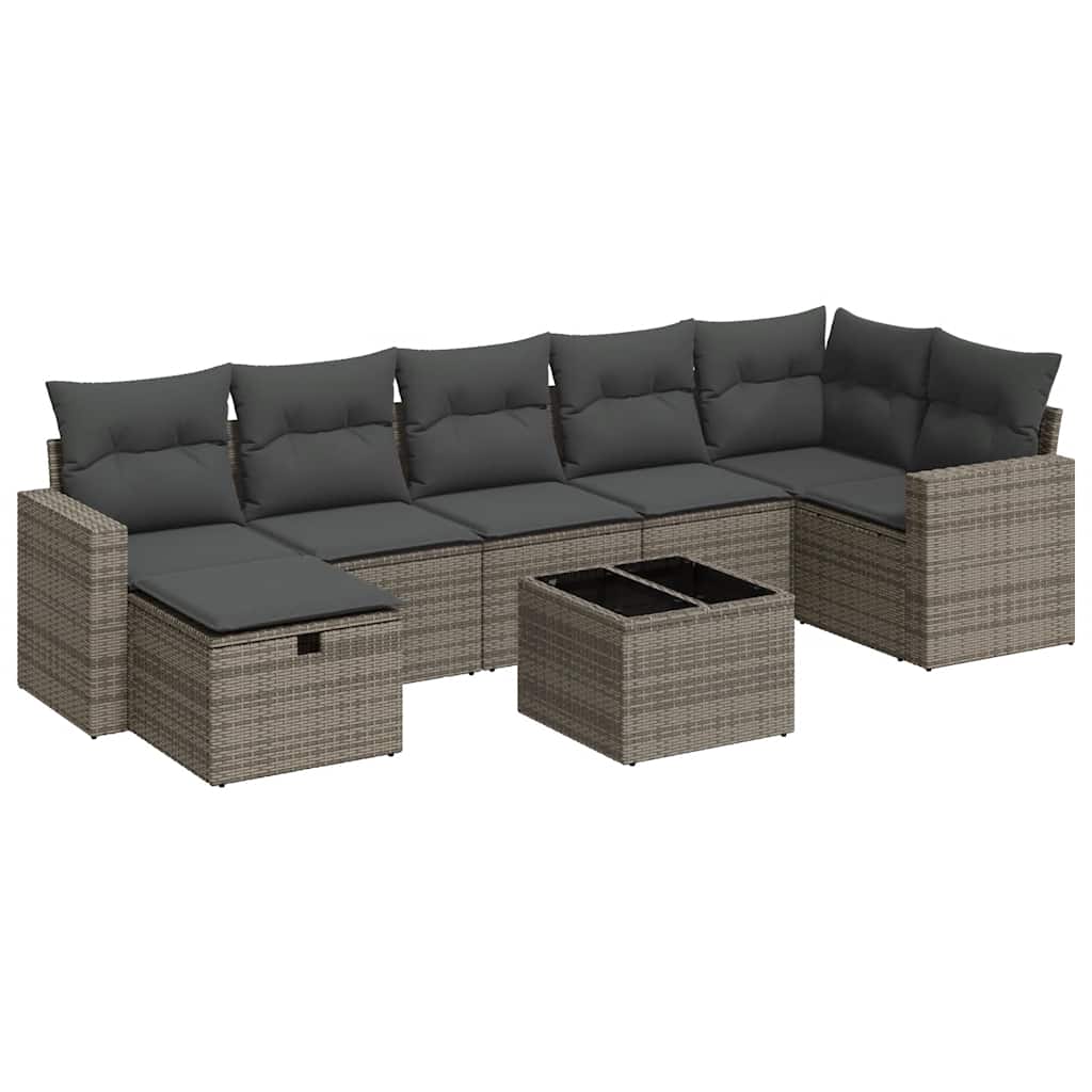 8 részes szürke polyrattan kerti ülőgarnitúra párnákkal