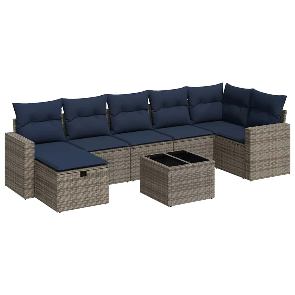 8 részes szürke polyrattan kerti ülőgarnitúra párnákkal