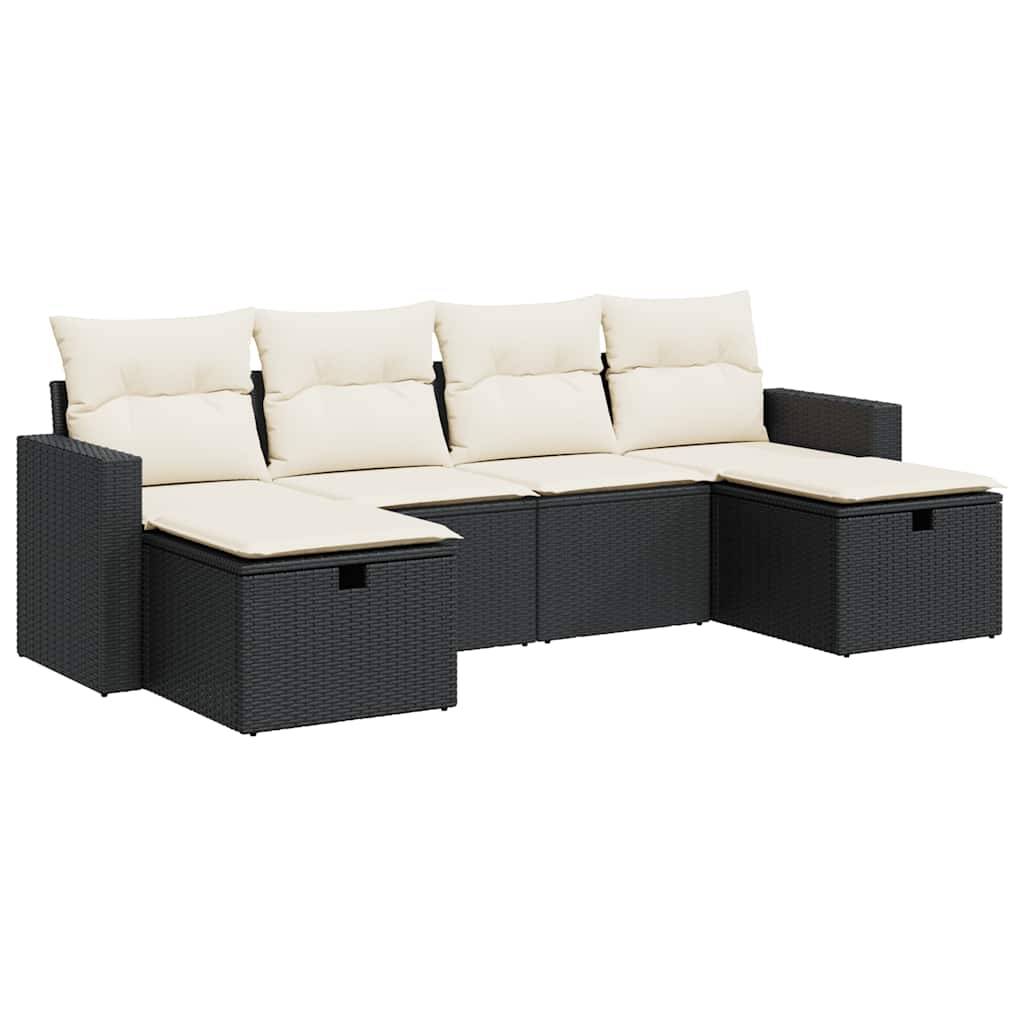6 részes fekete polyrattan kerti ülőgarnitúra párnákkal