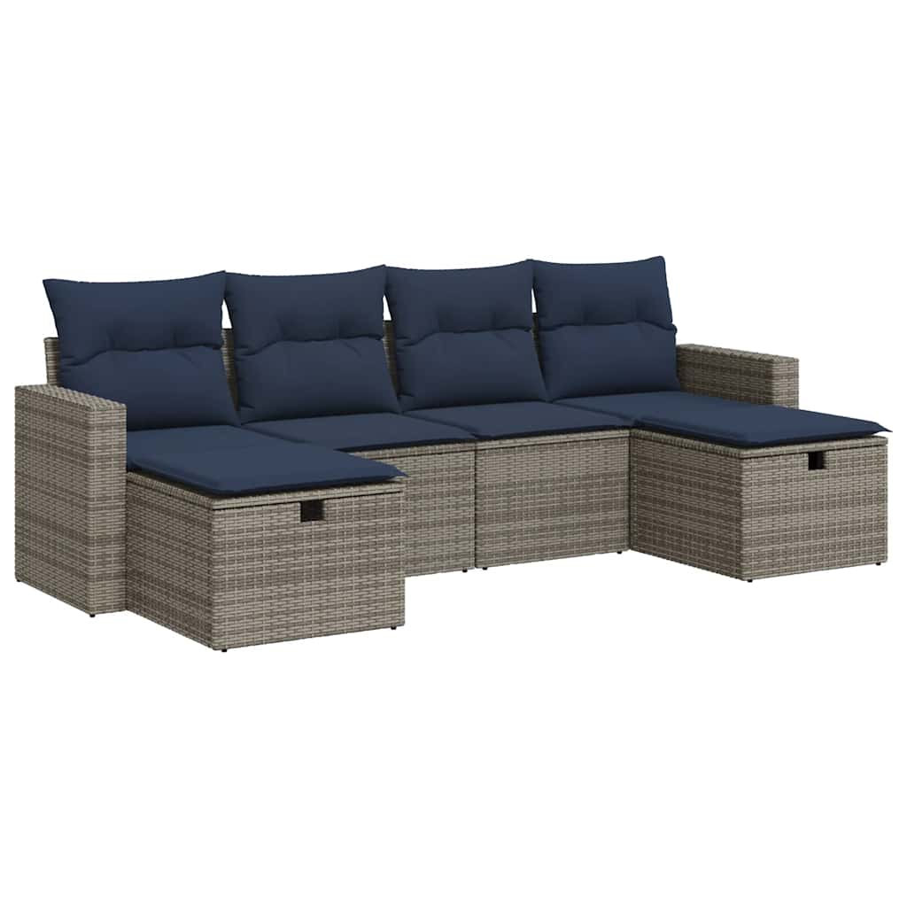 6 részes szürke polyrattan kerti ülőgarnitúra párnákkal