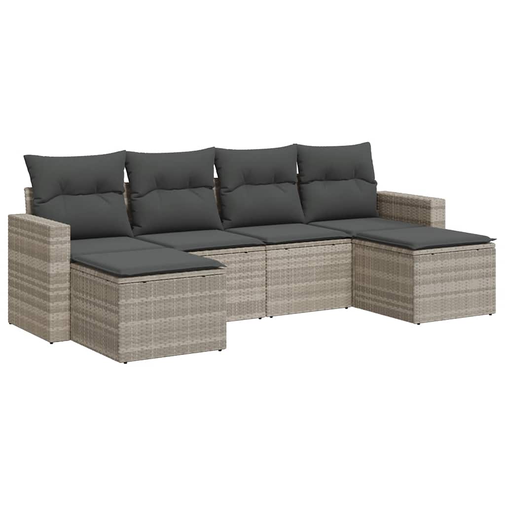 6 részes világosszürke polyrattan kerti ülőgarnitúra párnákkal
