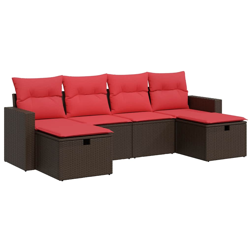 6 részes barna polyrattan kerti ülőgarnitúra párnával
