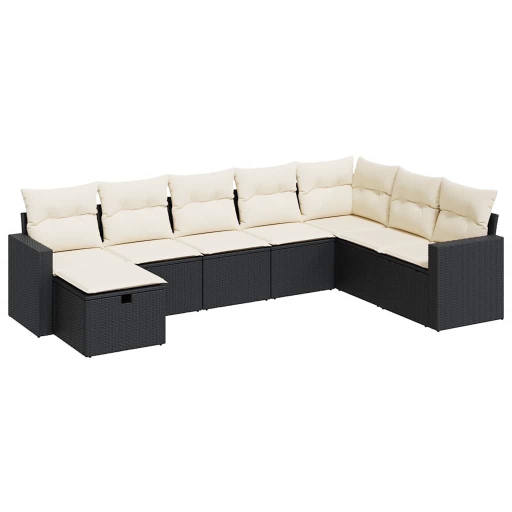 8 részes fekete polyrattan kerti ülőgarnitúra párnákkal