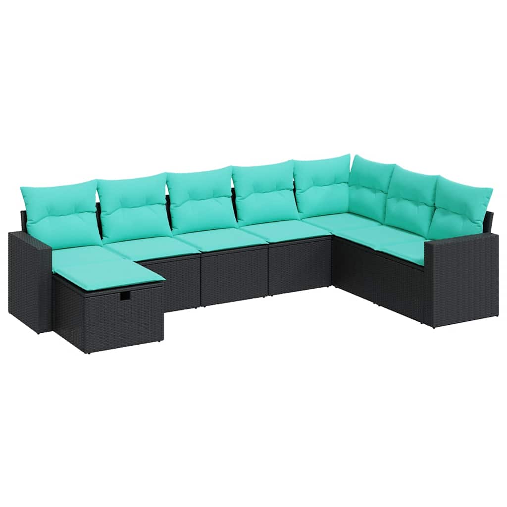 8 részes fekete polyrattan kerti ülőgarnitúra párnákkal