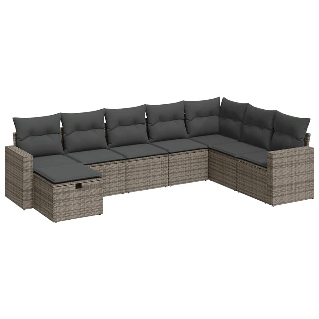 8 részes szürke polyrattan kerti ülőgarnitúra párnákkal