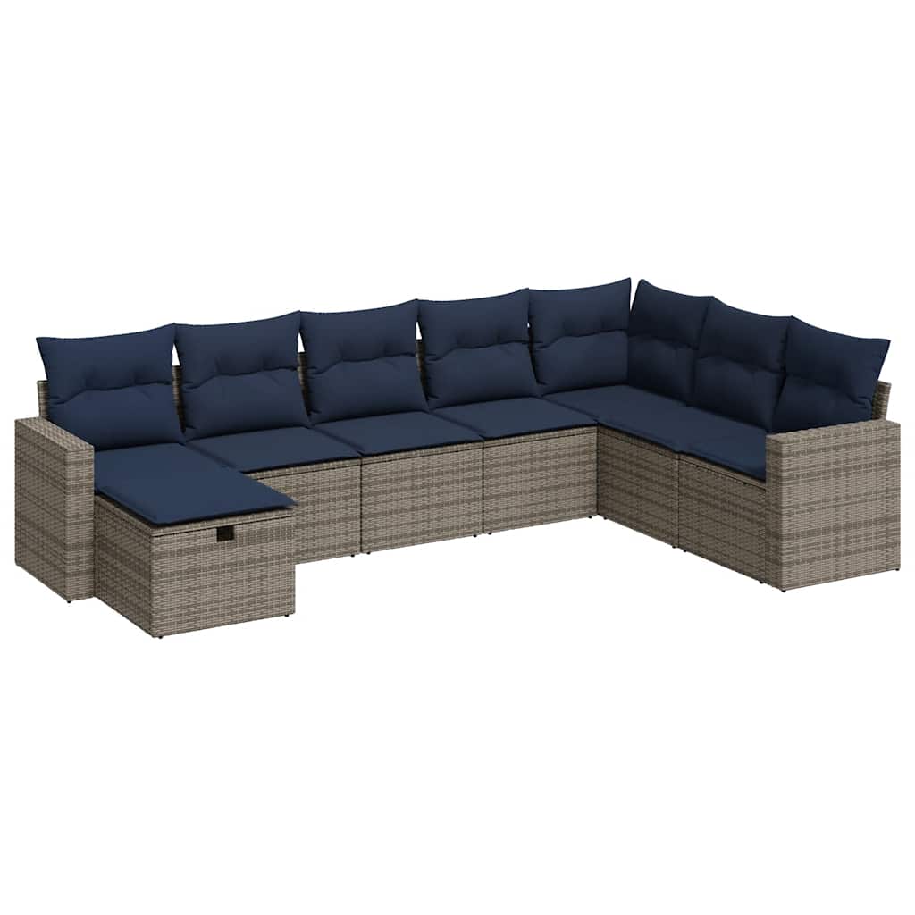 8 részes szürke polyrattan kerti ülőgarnitúra párnákkal