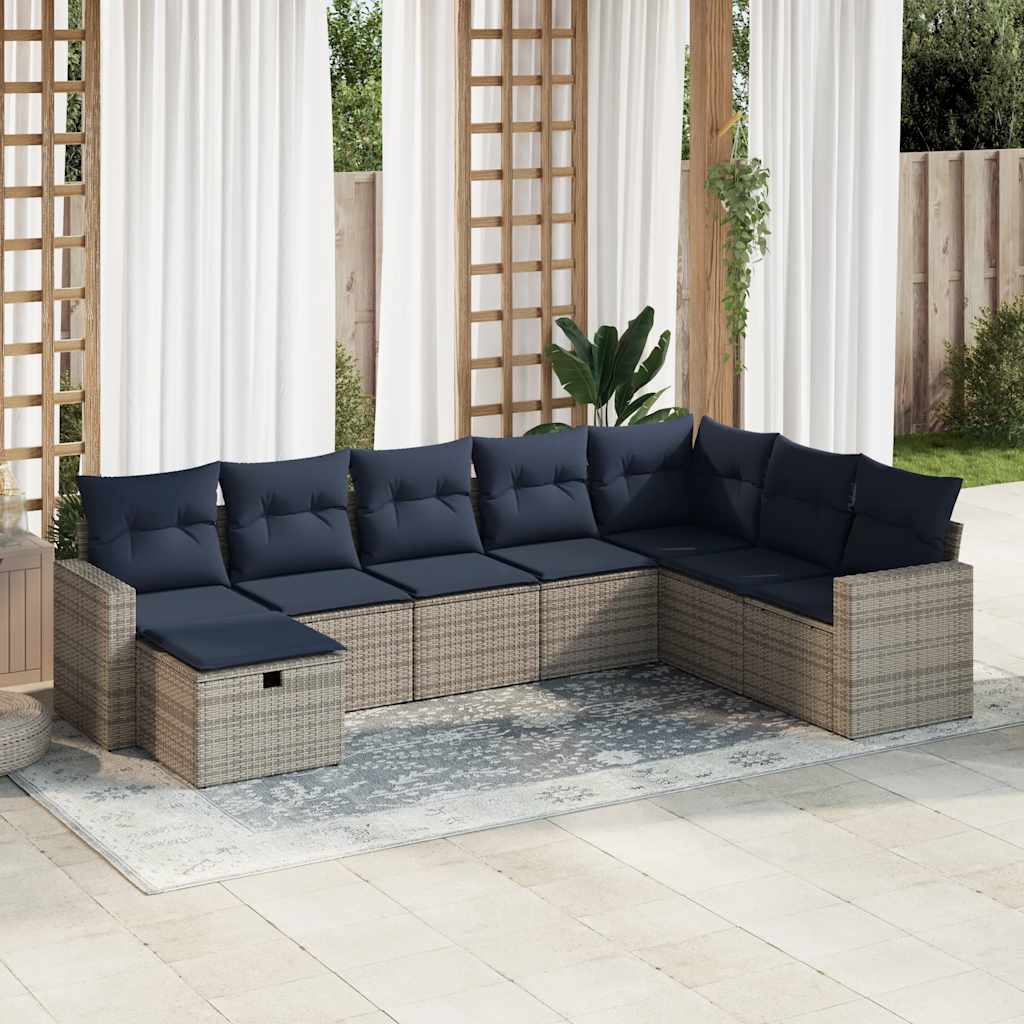 8 részes szürke polyrattan kerti ülőgarnitúra párnákkal