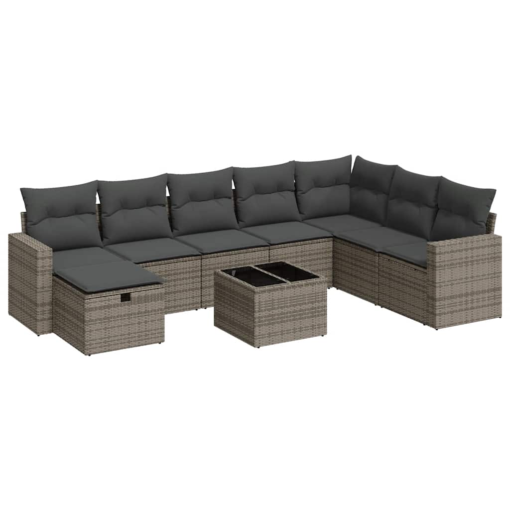 9 részes szürke polyrattan kerti ülőgarnitúra párnákkal