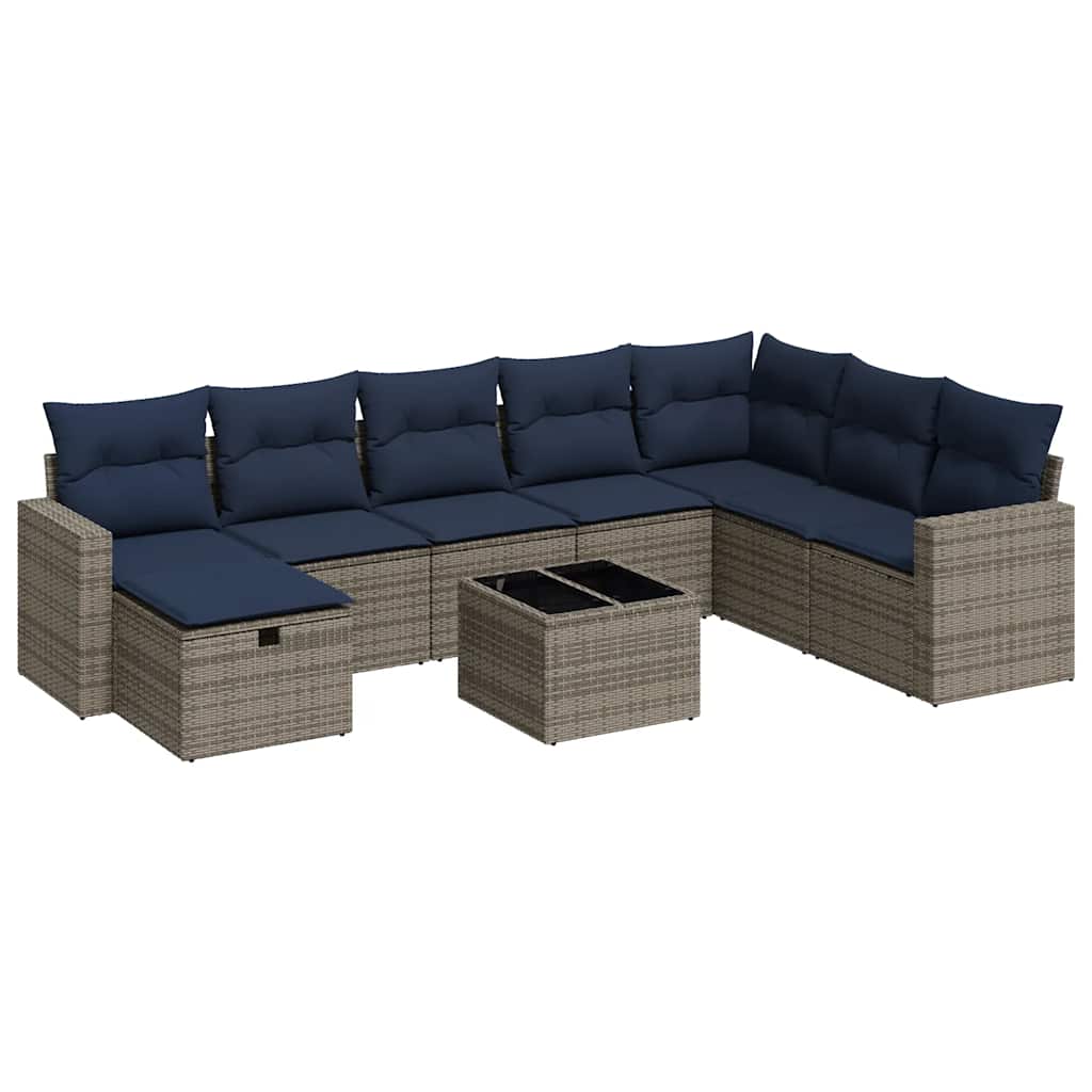 9 részes szürke polyrattan kerti ülőgarnitúra párnákkal