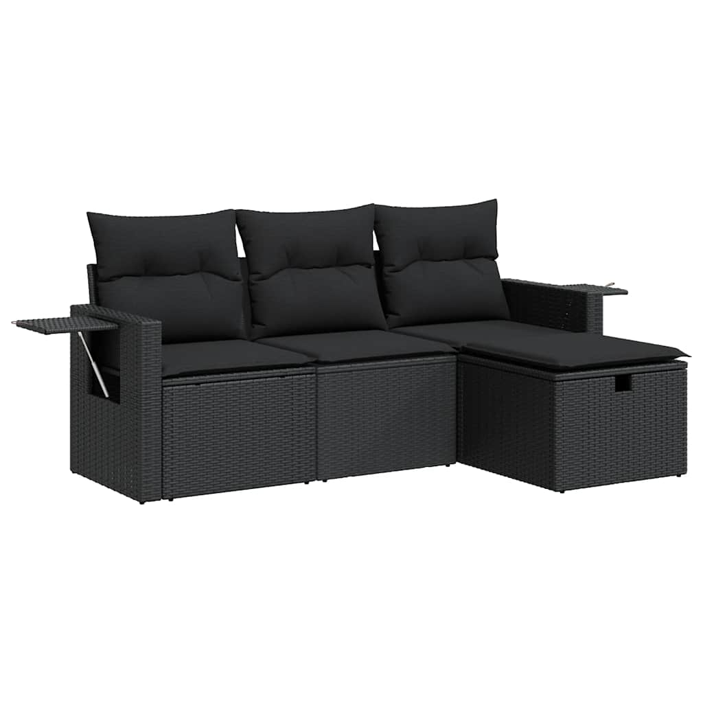 4 részes fekete polyrattan kerti ülőgarnitúra párnákkal