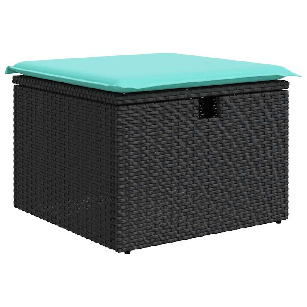 5 részes fekete polyrattan kerti kanapészett párnákkal